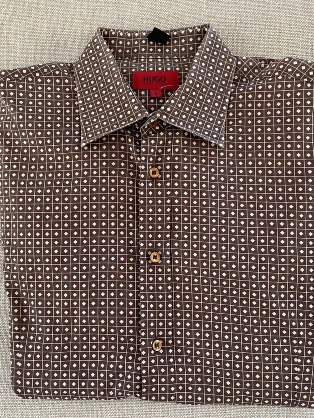 Hugo Boss Red Label Shirt Button Up Brown Diamond Slim L